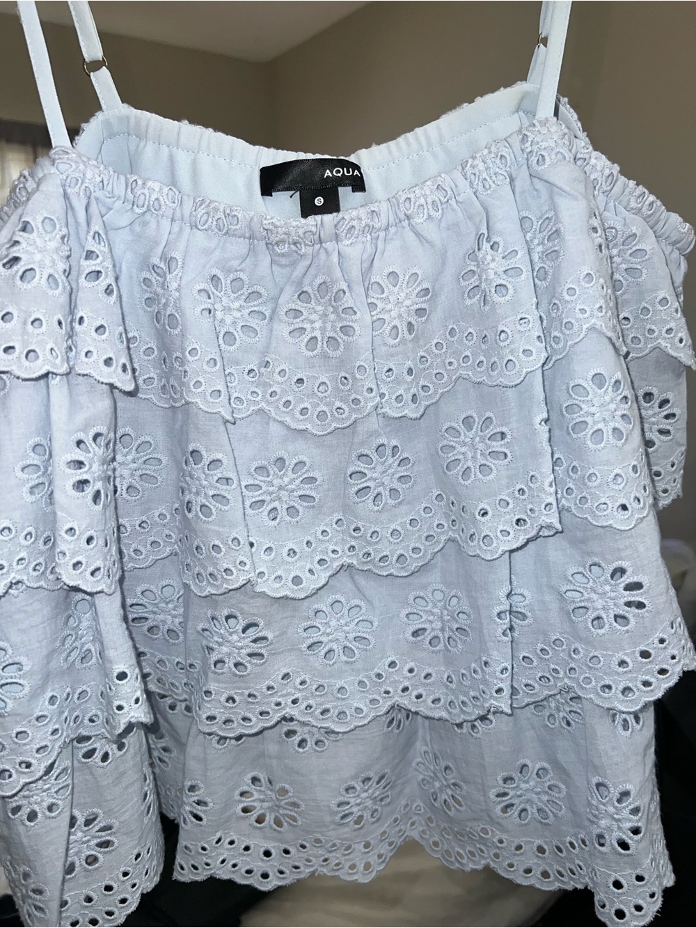 Aqua Pastel Blue Eyelet Tiered Top